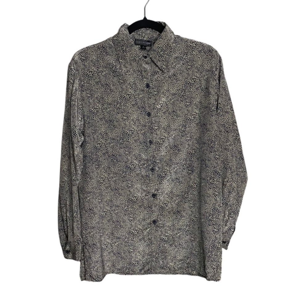 Halston Lifestyle Silk Animal Print Blouse Small